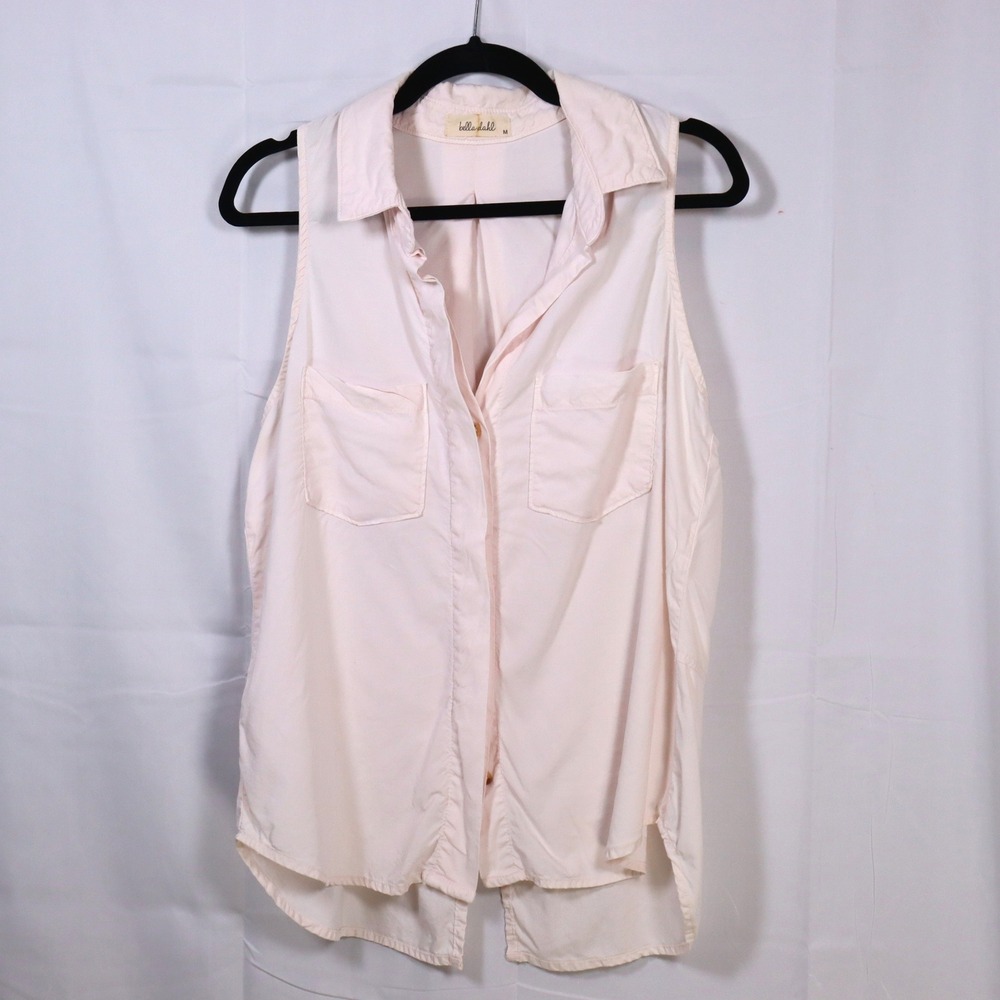 Bella Dahl Sleeveless Button Down M Pink Womens Split Back Casual Blouse